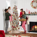 Best Choice Products 6ft Flocked Pencil Christmas Tree w/Twinkling LEDs, Pre-Lit Slim Artificial Holiday Decoration, Lighted Skinny w/Base, 250 Lights, 502 Tips, Warm White Lights — 3