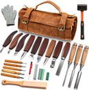 SakerNeo 25-Piece Wood Carving Kit Whittling Kit with Leather Storage Bag | Brown 25pcs — 1