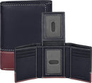 Real Leather Mens Trifold Wallet - RFID Slim Minimalist Front Pocket Gift (Black/Cognac)