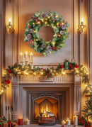24 Inch Pre-Lit Artificial Christmas Wreath for Front Door, Window, or Mantel, Christmas Wreath with 50 LED Lights Needles Branches Red Berry Big Pine Cones Indoor/Outdoor Holiday Decor — 2
