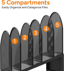 5-Section Desk File Organizer Metal Mesh Folder Organizer, Black — 6