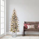 Puleo International 6ft Pre-Lit Potted Flocked Pencil Christmas Tree — 6