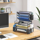 Simple Trending 7 Tier Desk File Organizer, Letter Tray Paper Organizer with Pen Holder and Metal Hanging Basket, Black — 5