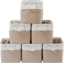 MidmmVick 13 x 13 Inch Cube Storage Bins, 6 Pack Extra Large Collapsible Fabric Storage Bin with Ropes, Foldable Storage Cubes for Home (White & Beige-13"x13"x13") — 1