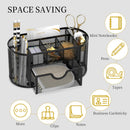 Mesh Desk Organizer with Drawer, 9-Compartment Pen Holder for Desk, Black — 4