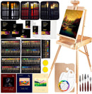 163-Piece French Easel Painting Set | All-in-One Deluxe Artist Starter Kit w/Wooden Field & Studio Sketch Box Easel for Adult, 100+ Professional Paints, Stretched & Panel Canvases, Brushes, Palettes — 1