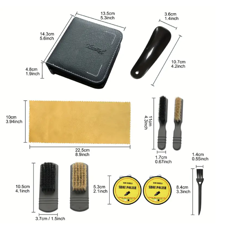 9PCS Shoe Shine And Care Kit, Including Black/white Wax, Shoe Polish Brush, Compact Shoe Shine Kit