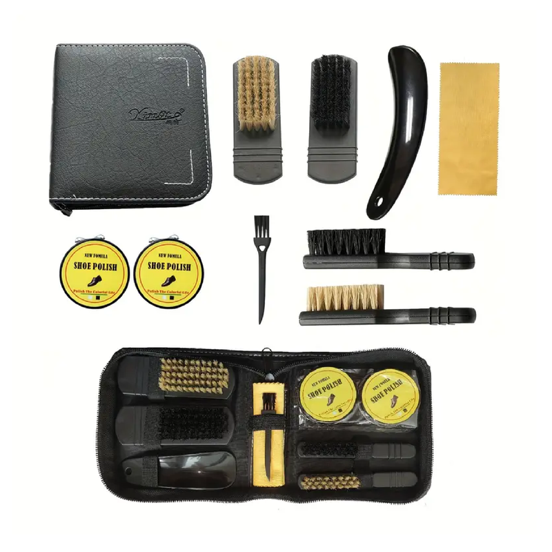 9PCS Shoe Shine And Care Kit, Including Black/white Wax, Shoe Polish Brush, Compact Shoe Shine Kit