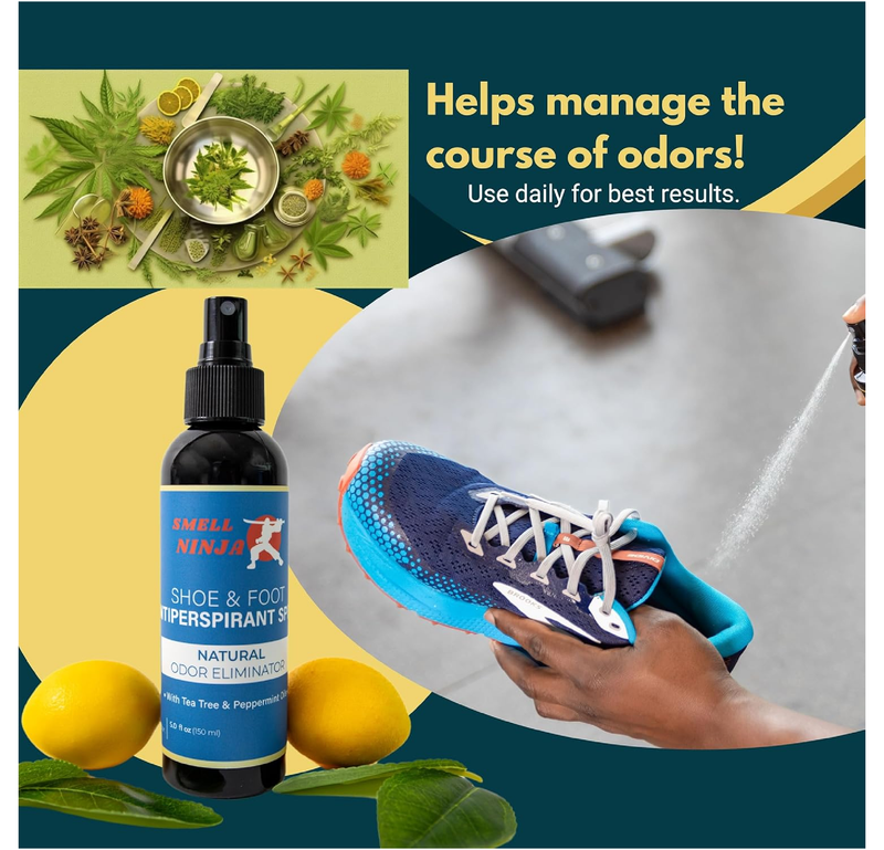Natural Shoe Deodorizer & Foot Odor Elimination Spray - Shoe Spray for Smelly Shoes - Extra Strength