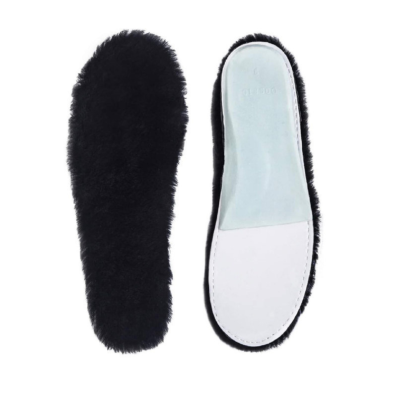 ABUSA Black Sheepskin Insoles Women's Premium Think Wool Fur Fleece Inserts Cozy & Fluffy 10