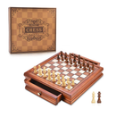 AMEROUS 12.8 Magnetic Wooden Chess Set 2 Built-in Storage Drawers 2 Extra Queen Gift Package Chess Rules Classics Strategy Board Games Chess Sets for Kids and Adults
