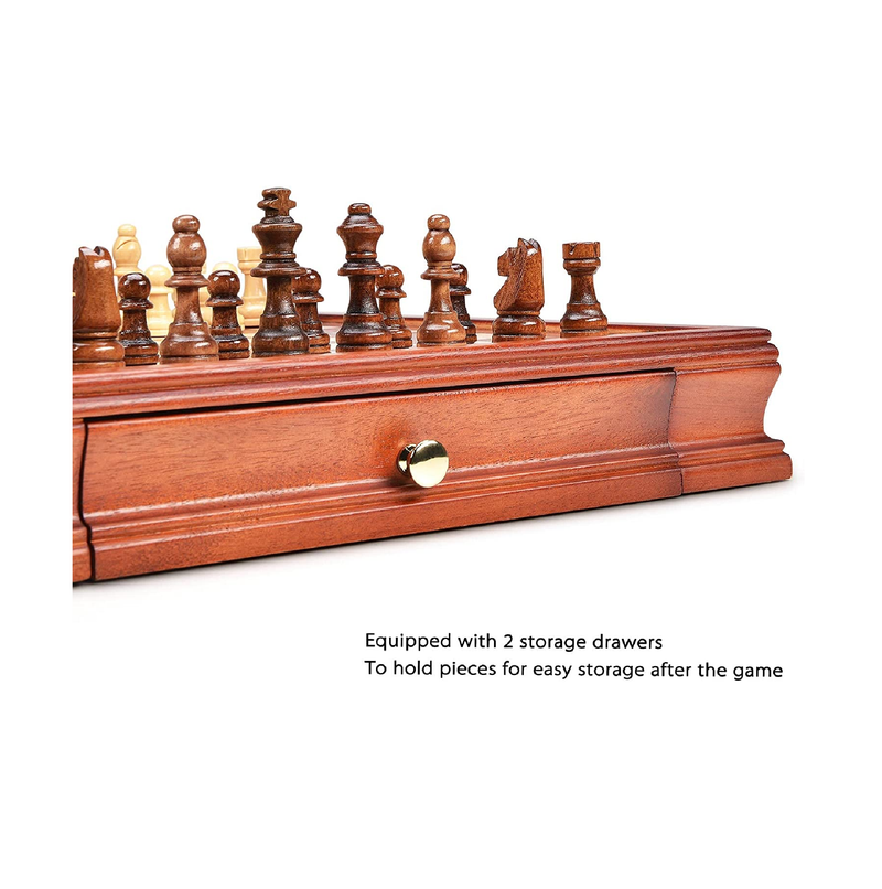 Juegoal Wooden Chess & Checkers Set with Storage Drawer, 12 Inch Classic 2  in 1 Board Games for Kids and Adults, Travel Portable Chess Game Sets, 2
