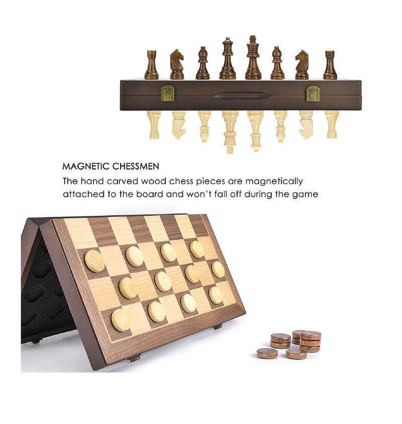  15 Inch Wooden Chess and Checkers Set 2 in 1 Checkers