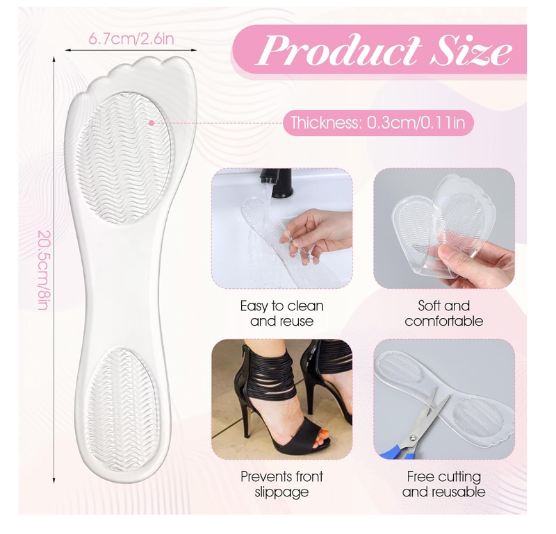 3Pairs Gel Shoe Inserts for Women, Thickened Gel High Heel Cushion Insoles Women,
