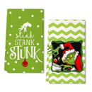 ARKENY Christmas Kitchen Towels Set of 2,Green Grinch Bell Dish Towels 18x26 Inch,Hoilday Farmhouse Home Decoration AD109