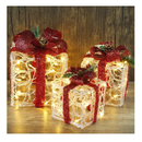 ATDAWN Set of 3 Lighted Gift Boxes Christmas Decorations, Clear Acrylic Pre-lit Present Boxes, Christmas Home Gift Box Decorations