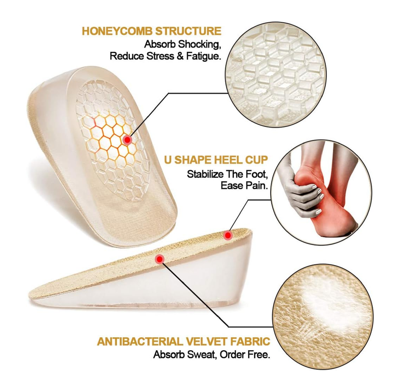 Ailaka 2 Pairs Gel Height Increase Insole, Invisible Heel Lift Inserts,