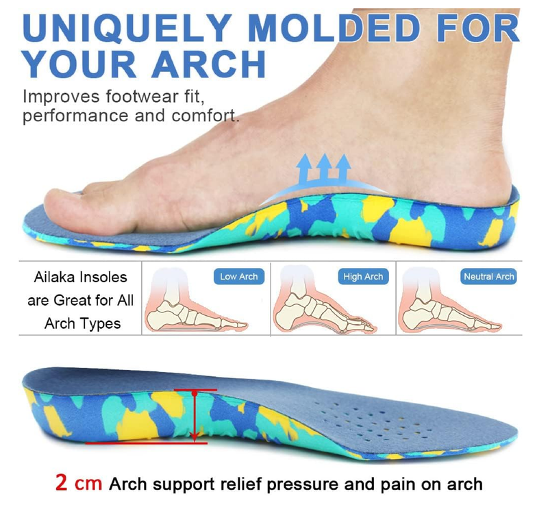 Ailaka Kids Orthotic Cushioning Arch Support Shoe Insoles, Children EVA Foam Inserts
