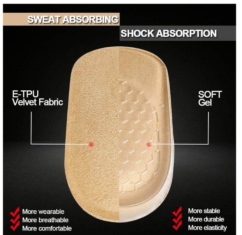 Ailaka 2 Pairs Gel Height Increase Insole, Invisible Heel Lift Inserts,