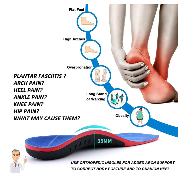 (Standing All Day) Heavy Duty Support Plantar Fasciitis Insoles Arch Support Shoe Inserts