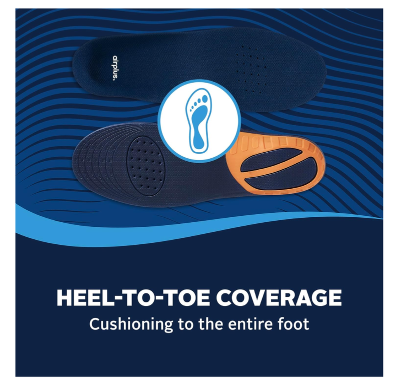 Airplus Knee & Back Support Insoles for Men & Women – Full-Length Arch Support Insoles with Deep Heel Cup – Trim-to-Fit Shoe Inserts for Foot,