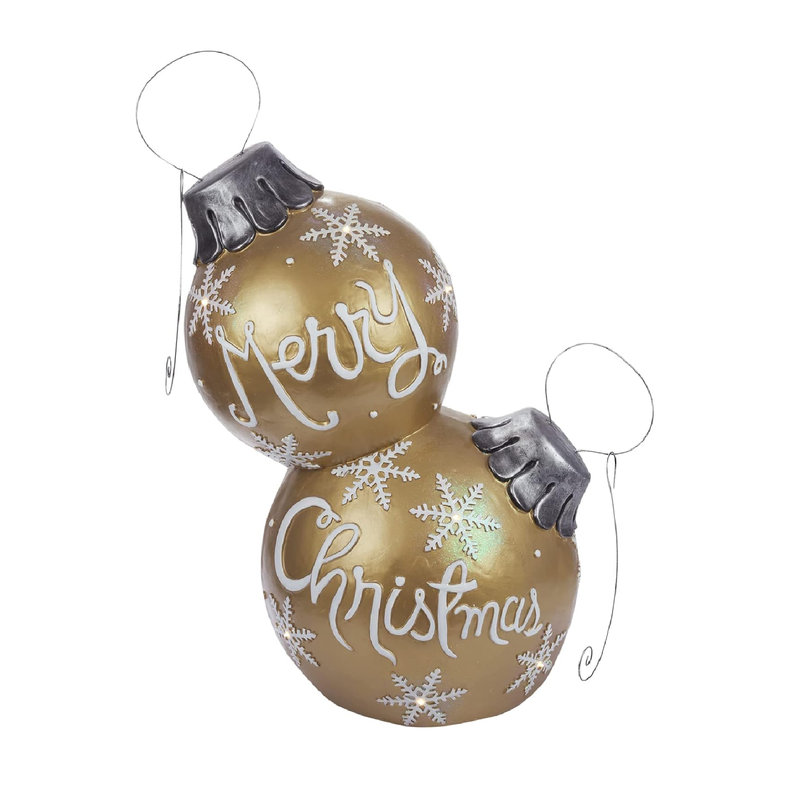Alpine Corporation Holiday Merry Christmas Stacked Ornaments Statue with Color Changing LED Lights, Gold