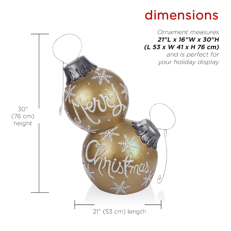 Alpine Corporation Holiday Merry Christmas Stacked Ornaments Statue with Color Changing LED Lights, Gold