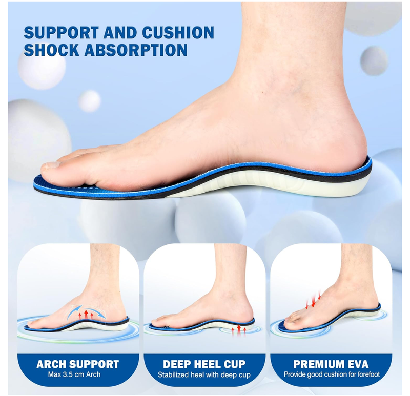 Plantar Fasciitis Insoles for Men Women Arch Support Inserts Orthotics of Flat Feet High Arch Pain Relief for Work Boot Shoe Inserts