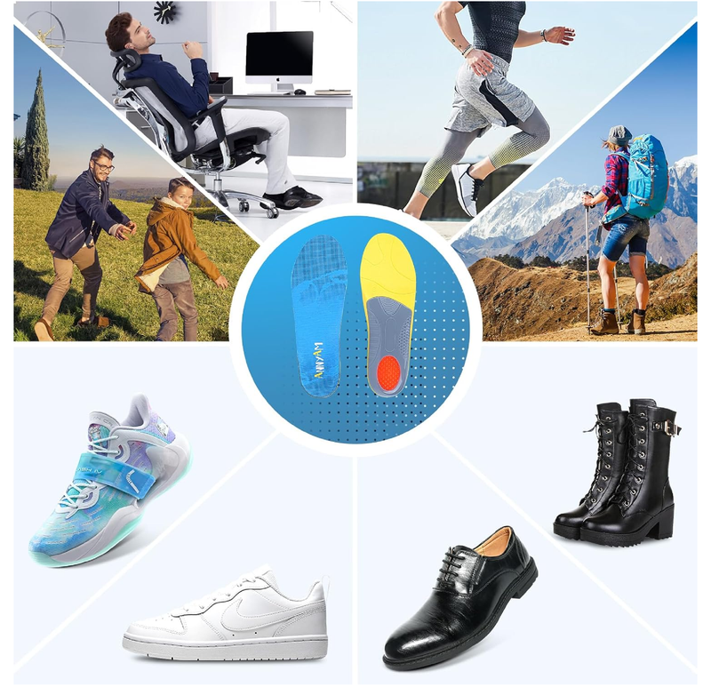 Arch Support Inserts for Plantar Fasciitis Shoe Insoles for Men Women Orthotics Relief of Flat Feet Arch Heel Pain Fatigue