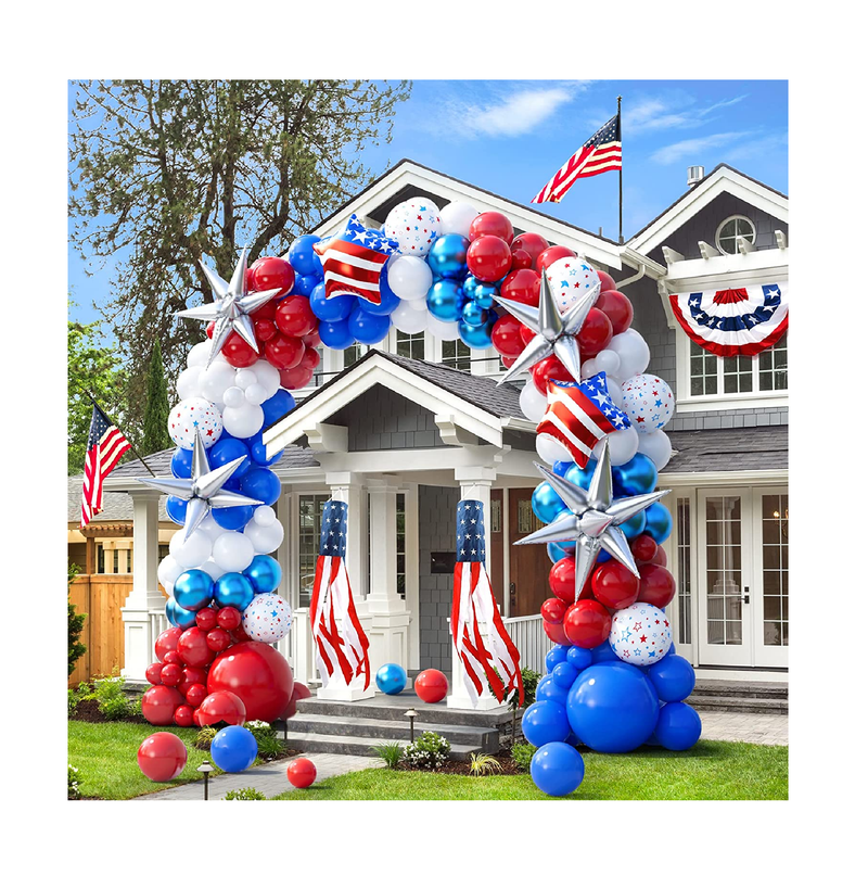 163pcs Red White and Blue Balloon Garland Arch Kit Patriotic Decorations  with Exploding Star Balloons for Graduation Party Supplies Nautical Party