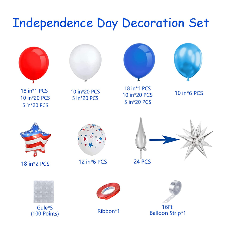 163pcs Red White and Blue Balloon Garland Arch Kit Patriotic Decoratio