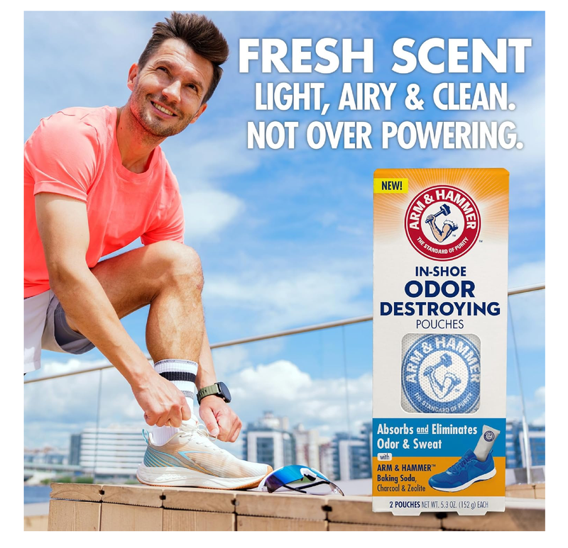 Arm & Hammer In-Shoe Odor Destroying Pouches, Shoe Deodorizer Insert for Reducing Odor and Absorbing Moisture,