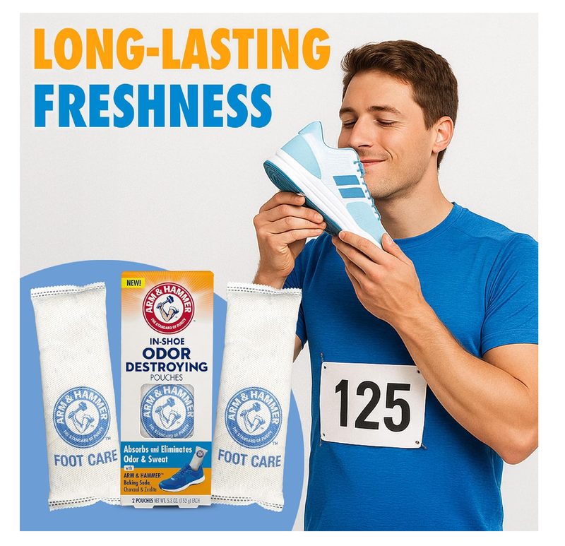 Arm & Hammer In-Shoe Odor Destroying Pouches, Shoe Deodorizer Insert for Reducing Odor and Absorbing Moisture,