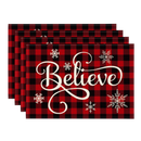 Artoid Mode Christmas Believe Buffalo Check Plaid Placemat for Dining Table, 12 x 18 Inch Winter Holiday Rustic Washable Table Mat Set of 4