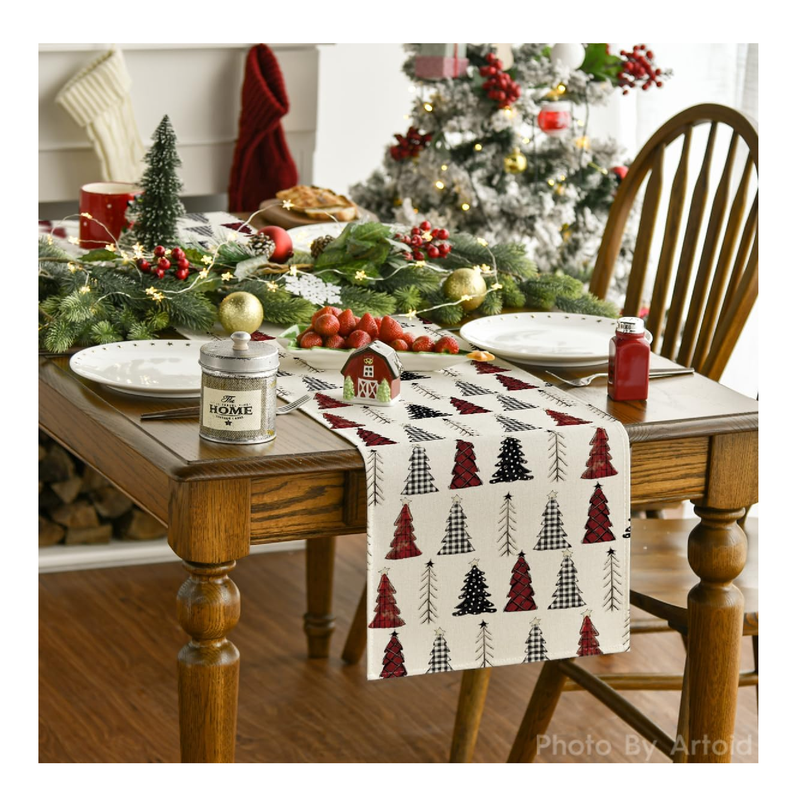 Artoid Mode Xmas Tree Christmas Table Runner, Seasonal Winter Kitchen Dining Table Decoration for Home Party Decor 13x36 Inch