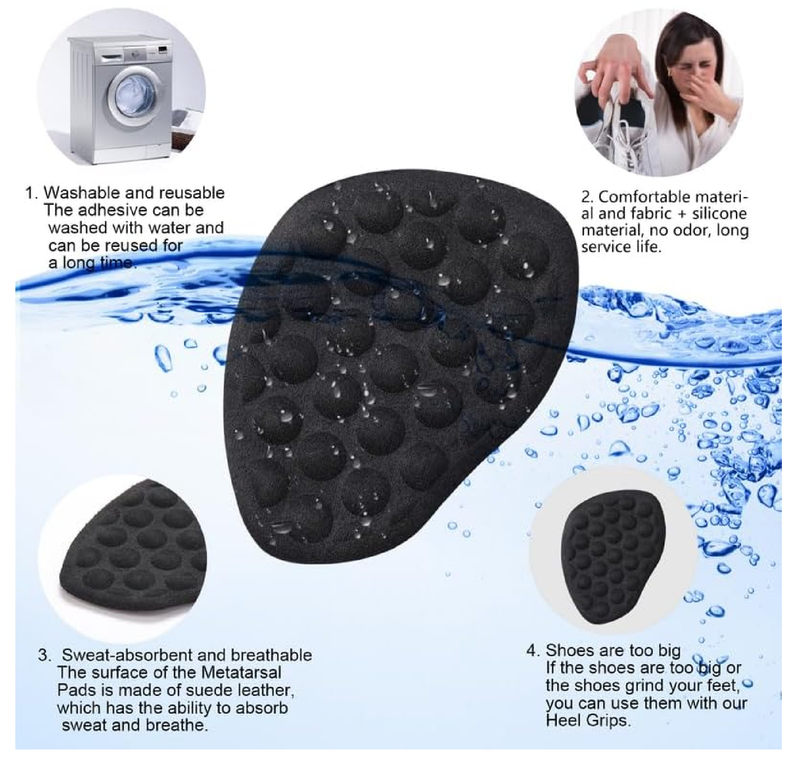 Metatarsal Pads for Women, Heel Inserts with Ball of Foot Cushions, Anti-Slip Shoe Pads, 3 Pairs