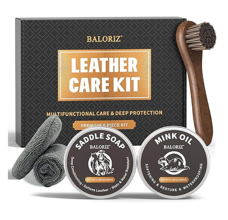 Leather Boot Care Kit - Mink Oil, Saddle Soap for Leather, Applicators & Cloth - Leather Cleaner and Conditioner Kit for Boots, Shoes, Bags, Furniture, Men Women Gifts