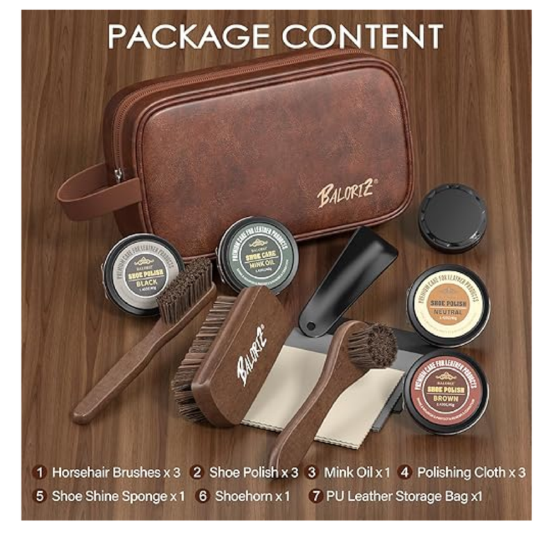 Shoe Shine Kit For Men & Women, 13Pcs Leather Shoe Polish Kit with Shoe Polish, Mink Oil,