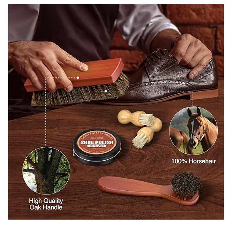 Leather Shoe Polish Kit For Men & Women, 13PCS Shoe Shine Kit with Shoe Polish, Mink Oil,