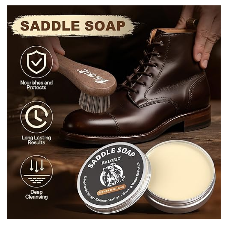 Leather Boot Care Kit - Mink Oil, Saddle Soap for Leather, Applicators & Cloth - Leather Cleaner and Conditioner Kit for Boots, Shoes, Bags, Furniture, Men Women Gifts