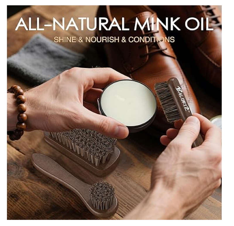 Shoe Shine Kit For Men & Women, 13Pcs Leather Shoe Polish Kit with Shoe Polish, Mink Oil,
