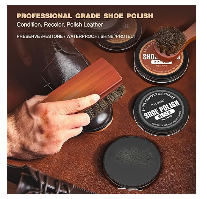 Shoe Polish Kit, 13PCS Leather Shoe Shine Kit Christmas Gifts For Men & Women with Shoe Polish, Mink Oil, Horsehair Brushes for Leather Boot Care Kit Mens Dad Gifts Ideas