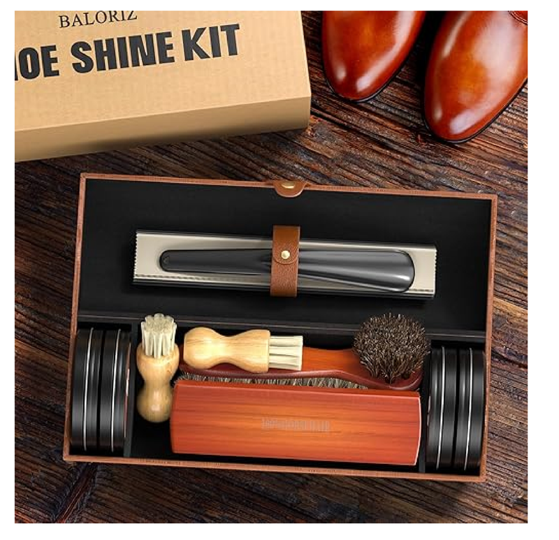 Leather Shoe Polish Kit For Men & Women, 13PCS Shoe Shine Kit with Shoe Polish, Mink Oil,