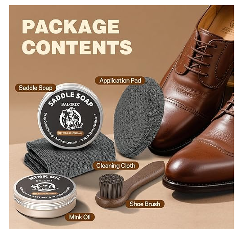 Leather Boot Care Kit - Mink Oil, Saddle Soap for Leather, Applicators & Cloth - Leather Cleaner and Conditioner Kit for Boots, Shoes, Bags, Furniture, Men Women Gifts