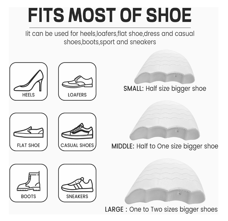 Shoe Fillers Inserts for Loose Shoes - Anti Slip Toe & Heel Pads with Ergonomic Design | Adjustable Insoles