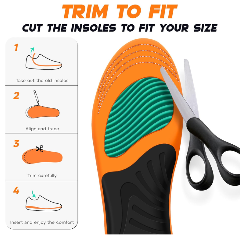 Plantar Fasciitis Relief Insoles Men, 240+lbs High Arch Support Inserts for Men, Orthotic Shoe Inserts for Women, Work Boot Shoe Insoles