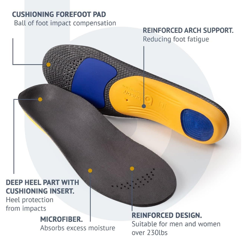 Brison Plantar Fasciitis Relief Work Boot Insoles for Women Men - 220+ lbs Comfort Standing All Day Orthotic Arch Support Flat Feet Shoe