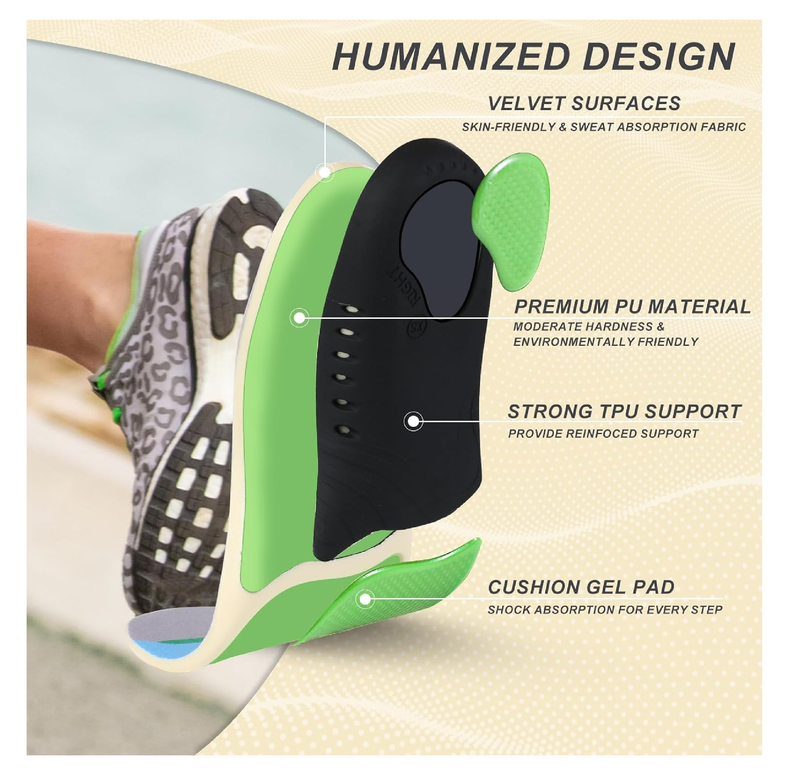 Bacophy Kids Arch Support Orthotic Insoles, Children Pu Cushioning Inserts,