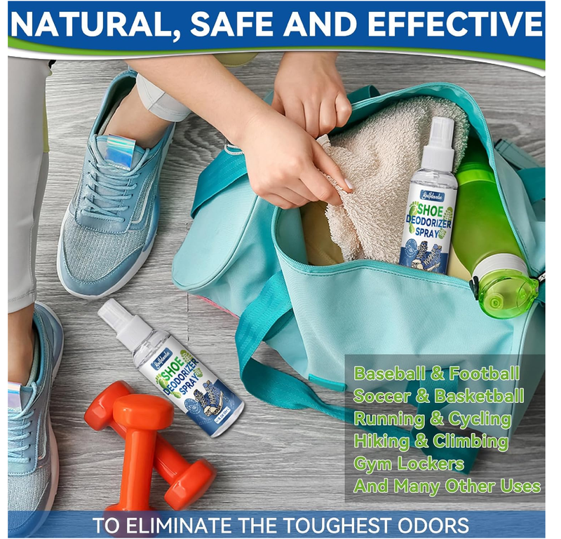 Shoe Deodorizer Spray, Natural Deodorant Spray for Men and Women, Extra Strength Odor Eliminator for Feet, Shoes and Gym Bags,