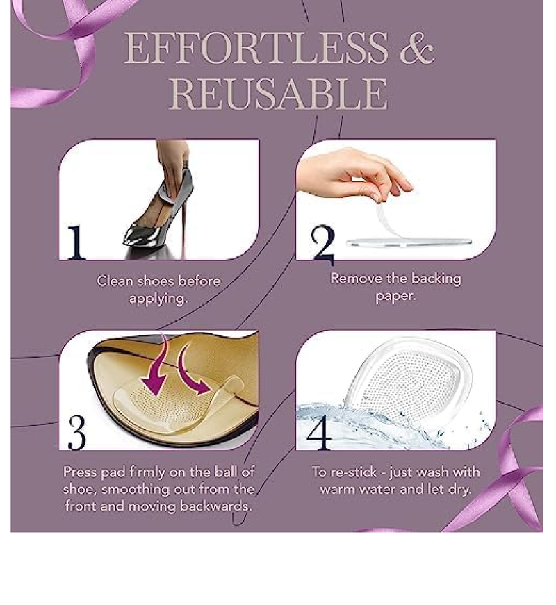 Ballotte Metatarsal Pads for Women, Silicone Gel Foot Cushions for High Heels, Ball of Foot Pain Relief,